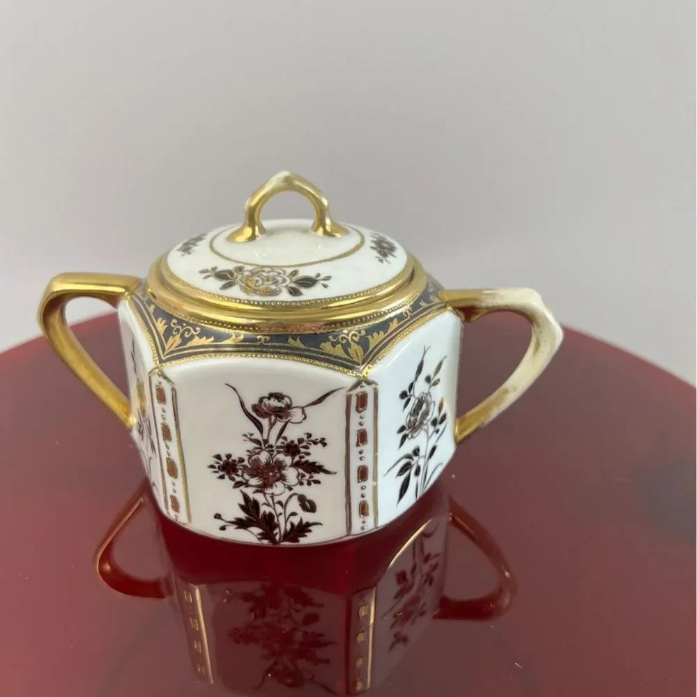 Antique Nippon Noritake Morimura Black Gold Porcelain Tea Service 13 Piece Set